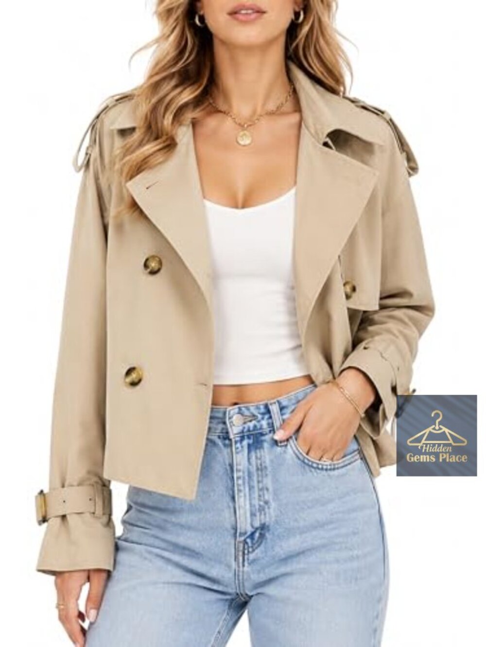 Orolay CHIIONE Women Crop Trench Coat Lightweight Water Repellent Short Jacket